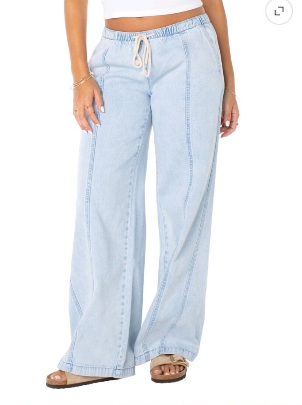 Celebrity Pink Light Wash Wide Leg Drawstring Jeans